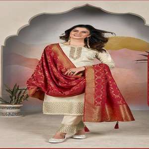 Tissu Kurti Pant & Dupatta avec main et Daman Chikan Jari au design moderne indien de qualité pour l'exportation, travail à vendre - Product Image 1