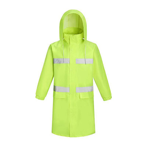 Veste de pluie réfléchissante en polyester PVC vert fluorescent robuste randonnée imperméable industriel long - Product Image 1