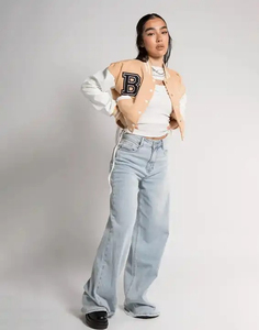 แจ็กเก็ตสำหรับผู้ชายเสื้อแจ็กเก็ตเบสบอลบอมเบอร์สีขาวผ้าปะติดทันสมัยแฟชั่นลำลองสไตล์วิทยาลัย - Product Image 3