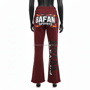 Pantalones Acampanados para Mujer, 320 GSM, Tela Cómoda de Poliéster y Algodón, Panel Lateral con Gráfico de Fuego, Impresión de Logotipo Personalizado, Moda Urbana - Product Image 2