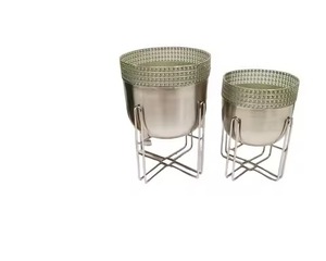 Juego de 2 soportes para plantas para uso en interiores y exteriores, macetas elegantes con soporte dorado para decoración de lujo para el hogar y la sala de estar - Product Image 3