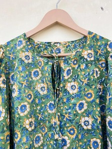 Mini vestido Midi de algodón con estampado Floral bohemio ecológico para mujer, Vestido corto verde, cuello profundo, cierre de cuerda, verano Floral - Product Image 4