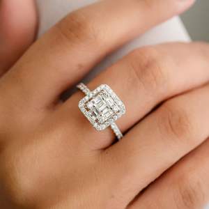 Authentique bague de fiançailles en or blanc véritable 14 carats pour femmes grappe de diamants exquise pour les mariages 100% vraies fêtes en diamant fin - Product Image 4