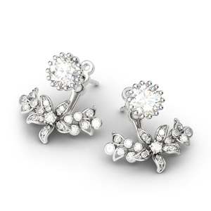 Jeulia Vintage Flower Sterling <b>Silver</b> <b>Stud</b> Earrings with Zircon and Pearl - Product Image 3
