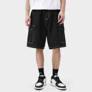 Short en jean ample décontracté pour homme, style streetwear, logo personnalisé, surpiqûres contrastées, denim uni, short baggy pour homme, hip hop, short pour homme - Product Image 1