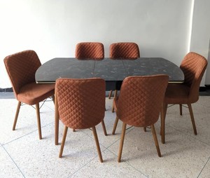 ชุดโต๊ะอาหารแบบขยายได้ทันสมัย 6 ที่นั่ง พร้อมเก้าอี้หุ้มเบาะ ขาไม้ ติดตั้งง่าย-Mabelia HKTN01 สำหรับห้องครัวและห้องรับประทานอาหาร - Product Image 2