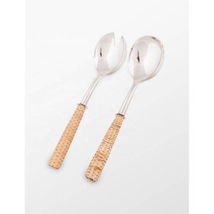 Juego de servicio de ensalada Chapado en plata de acero inoxidable con mango largo y simple para boda - Product Image 3