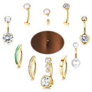 LOLIAS Anelli per <span class=keywords><strong>ombelico</strong></span> in acciaio inossidabile chirurgico placcato <span class=keywords><strong>oro</strong></span> 14K con CZ Clicker, lunghezza barra 10mm, per <span class=keywords><strong>piercing</strong></span> all'<span class=keywords><strong>ombelico</strong></span> da donna - Product Image 1
