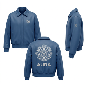 Blouson Bomber Unisexe en Cuir Bleu avec Logo Personnalisé et Broderie sur Tissu Toile – Coupe-Vent Streetwear - Product Image 2