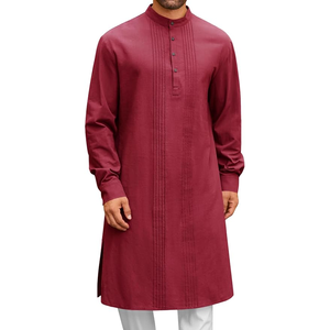 Caftan pour hommes Thobe Boutonné Casual Henley Chemises Robe à manches longues Coton Lin Musulman Robe Chemise - Product Image 6