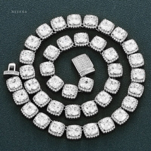 สร้อยคอเทนนิส Moissanite ทรงเบาะสีเงิน925ขนาด10มม. ทำด้วยมือ100% และชุดแฮนด์เมดสร้อยคอเทนนิส VVS Moissanite สำหรับผู้ชายอินเดีย - Product Image 1