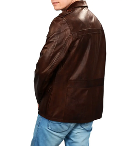 Chaqueta de cuero ajustada informal para hombre personalizada 2024 estilo de motocicleta de invierno con cierre de botón de cuero Natural - Product Image 2