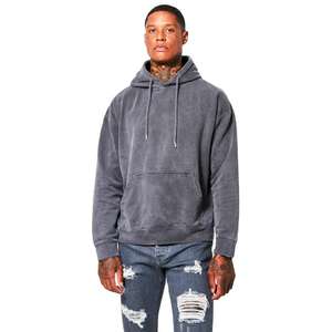 Custom Sun Faded Acid Washed Oversize Serigrafía logo 450GSM Heavyweight Dark Grey Faded Boxy Fit Acid Wash Distress Hoodie - Product Image 1