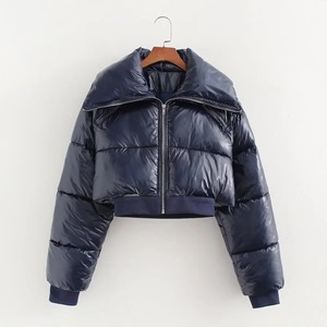 Femmes toutes tailles coton Bomber veste épaissie col montant fermeture éclair taille fixée peint pain en forme solide impression Plus - Product Image 1