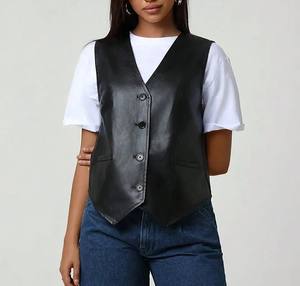 Chalecos de Cuero Vacuno Premium para Mujer, Chaleco de Piel de Oveja de Moda, Venta al por Mayor, Chaleco de Cuero Genuino de Secado Rápido - Product Image 4