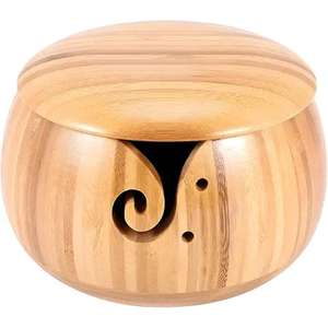 Wholesale Bamboo Yarn Bowl with Lid <b>Wooden</b> Storage Textile Creative Yarn <b>Wooden</b> Bowl Home Use Round Yarn Storage Bowl - Product Image 2