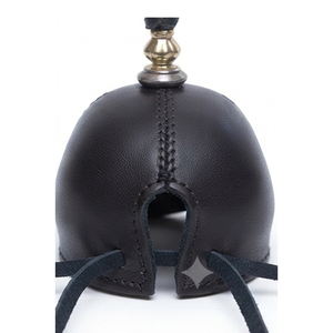 Cagoule de fauconnerie en cuir avec pompon et capuchon métallique pour équipement de chasse, design minimaliste, taille unique, portable, noire - Product Image 4