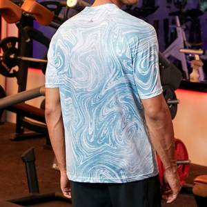 Camiseta azul con cuello en V para hombre, diseño abstracto, longitud Regular, manga corta, Jersey de punto, tela de talla grande, ropa de gimnasio, poliéster - Product Image 5