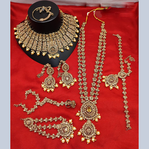 Traditional Ethnic Glamorous Gold Plated Crystal & <b>Bead</b> Bridal Necklace <b>Set</b> Modern Wedding Jewelry for Brides - Product Image 2