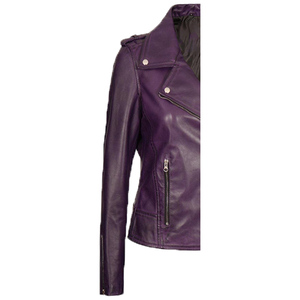 Women's Genuine Sheep Leather Winter Motorcycle Jacket Woolen Zipper Solid Eco-Friendly Quick Dry Anti-Wrinkle and Windproof - Product Image 6