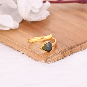 Piedra preciosa de turmalina natural, Plata de Ley 925 sólida, chapado en oro amarillo, banda de diseñador, anillo ajustable, joyería de encanto - Product Image 5