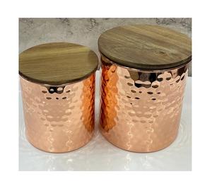 Juego de 2 recipientes de cobre puro de diseño antiguo hecho a mano clásico con calidad única a muy buen precio para uso doméstico - Product Image 4