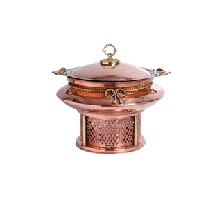 Chauffe-plat Couvercle en verre Design luxueux Chauffe-plat avec support en métal bruni Pot de service Forme arrondie Stockage des aliments - Product Image 2