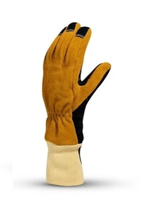 Gants de soudage résistants à la chaleur cuir de vache fendu couleur jaune gants de pompier de sécurité de Protection incendie - Product Image 2