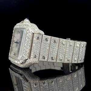 Montre de luxe de haute qualité, blanche, sertie de diamants, boîtier en acier inoxydable et bracelet réglable pour hommes, disponible au meilleur prix - Product Image 3