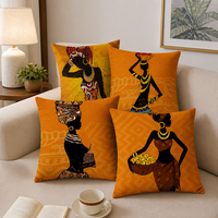 Housse de coussin d'art tribal africain en polyester doux, motif foulard de femme noire, pour salon