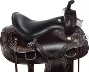 Hermosa silla occidental de cuero de caballo mecanizada a mano con accesorios de juego de tachuelas - Product Image 4