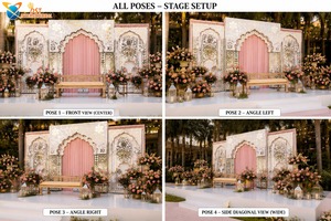 Outdoor Wedding Mirror Work Arch Panel <b>Frames</b> Elegant Moroccan Style Wooden Backdrop With <b>Pink</b> Arch And Floral Decor For Wedding - Product Image 6