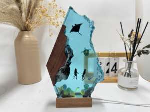 Lampe LED en résine faite à la main en forme de fleur, veilleuse, statue de plongée, thème sous-marin, cadeau pour la fête des mères, lampe en agate, pierre, sac pour la maison - Product Image 4