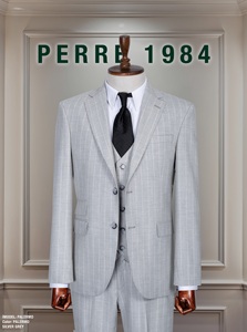 Costume d'affaires homme bleu marine à rayures fines, simple boutonnage, col à revers, coupe droite, en laine et polyester, infroissable, style britannique - Product Image 4