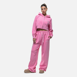 Survêtements 2 pièces rose grande taille avec logo personnalisé pour femmes, respirant, sweat-shirt et pantalon de survêtement, entraînement en salle de sport, streetwear - Product Image 5