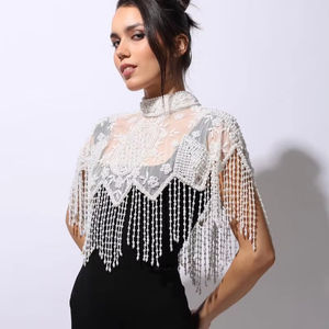 Elegante capa burlesca con hebras de cuentas lentejuelas hermosa silueta recta sujeta el cuello envoltura festiva para ocasiones de Club - Product Image 1