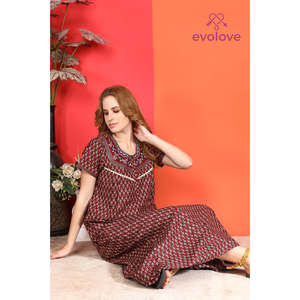 Camisón Largo Informal de Algodón para Mujer Evolve, Estampado, Manga Corta, Bolsillos Laterales, Cintura Elástica, Tejido Suave, para Damas de Honor - Product Image 1