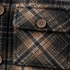 Herren Shacket in Schwarz-Beige mit Borgfutter, kariert, warm gefüttert, mit Knopfleiste und Brusttaschen für den Winter, Casual Streetwear - Product Image 6