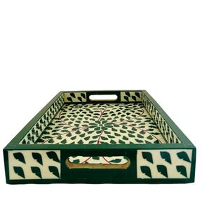 Plateau de service en incrustation d'os fabriqué à la main avec un design complexe, un accent de décoration d'intérieur élégant pour les repas, le thé et les fêtes - Product Image 3