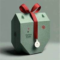 Boîte cadeau de Noël personnalisée en forme de prisme octogonal, ruban rouge, étiquette, emballage géométrique pour calendrier de l'avent, chocolat, bijoux, finition mate