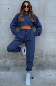 Plus Size Autumn Solid Casual Wear Fashion 2 Piece Set Polyester/Cotton Fleece <b>Jogger</b> Sweatshirt Sweatpants Tracksuit for Women - Product Image 6