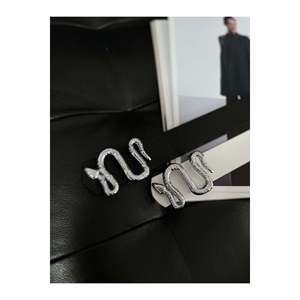 Ceinture pour femme à boucle serpent, 2 pièces, pour pantalon, veste, robe, chemise - Noir-Blanc - Product Image 1