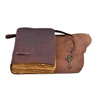 Cuaderno de cuero impreso vintage con 100 hojas en espiral y regalo de encuadernación de costura