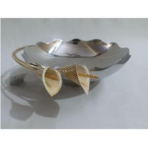 Nuevos Tazones Decorativos con Diseño Floral, Calidad Exclusiva, Forma Redonda Plateada con Diseño de Hoja Dorada en un Lado, Tazón para Servir Postres - Product Image 1