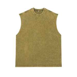 Dernier été américain Vintage lavé sans manches coton débardeur pour hommes et jeunes rue marque de mode fendue manches courtes - Product Image 3
