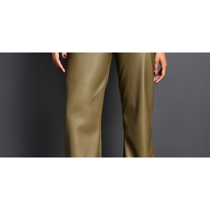 Pantaloni da donna Royalty Maluma verdi in similpelle, a zampa, a vita alta, traspiranti, in PU, effetto stropicciato, modello formale, vestibilità ampia, taglia XL - Product Image 3