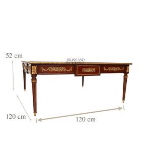 Bureau de direction en bois antique de luxe avec incrustations en laiton doré orné et pieds cannelés élégants pour la décoration de bureau à domicile - Product Image 5