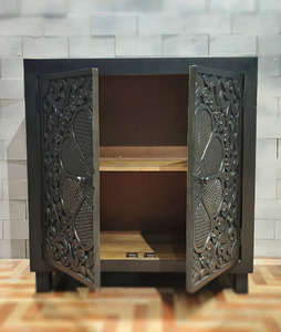 Mueble de Almacenamiento de Madera Maciza con Puerta Tallada con Flores Negras, Estilo Rústico y Elegante para Sala de Estar, Gran Venta - Product Image 2