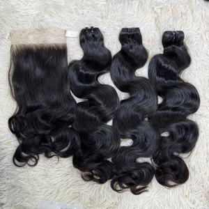 Extensions de cheveux vierges cambodgiens ondulés bruts, double trame machine, commande en gros, style vague naturelle - Product Image 2