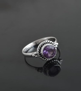 Bague améthyste en argent sterling massif 925 faite à la main couleur bleu naturel bijoux estampillés à la main pour les mariages et les fêtes - Product Image 4